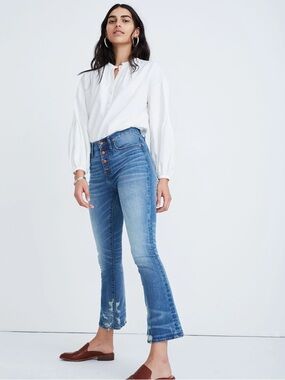 074 MADEWELL Women's Cali Button Front Demi-Boot Ankle Jeans, Bess Wash, Sz 31